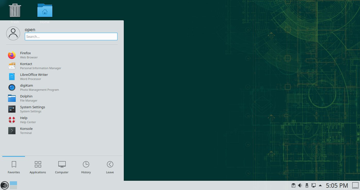 Menu principal de KDE