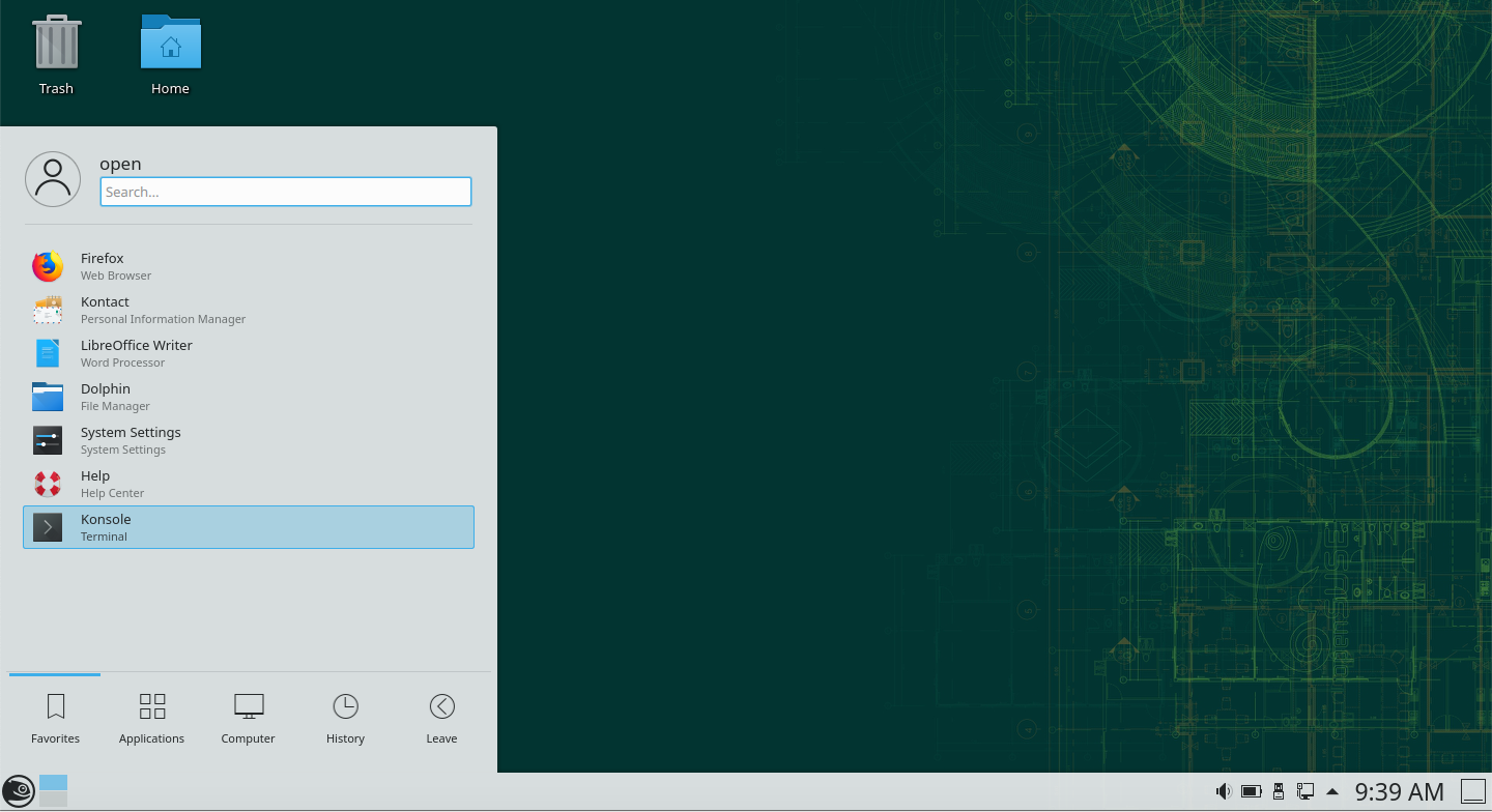Menu principal de KDE